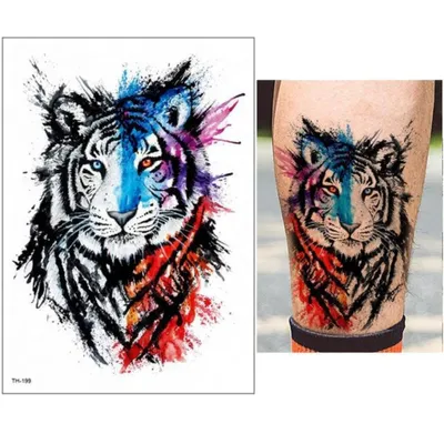 Produktbild von Temporäres Tattoo Tiger Rot Blau Design Temporary Klebetattoo Körperkunst