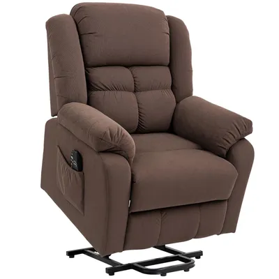 Produktbild von Aufstehsessel mit Massagefunktion und Lendenheizung, Recliner-Sessel mit Fernbedienungen und Seitentaschen, Dunkelbraun