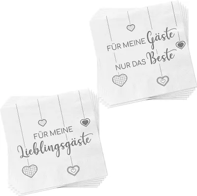 Produktbild von Servietten "Gäste" 40er Set 3lagig 2 verschiedene Motive Papierserviette Motivserviette stoffähnlich Tuch