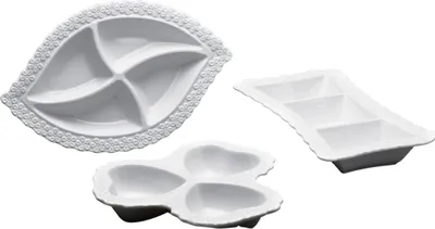 Produktbild von 3-Teilig Frühstücksset Snackset Cerez Seti Servierschalen Porzellan Silber Motiv 1
