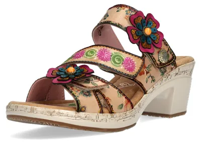Produktbild von Laura Vita Damen Pantolette Boho mit Blütenapplikationen aus Leder Beao 15, Größe:39 EU, Farbe:Beige