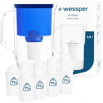 Obrázok produktu pre Wessper D1 SOLID, filtračná kanvica na vodu, 2,8 litra, modrá, s 10 filtromi aquaclassic