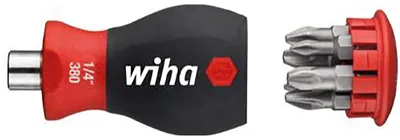 Image de Tournevis Wiha avec magasin d'embouts magnétique Phillips, Pozidriv avec 6 embouts, Stubby, 1/4
