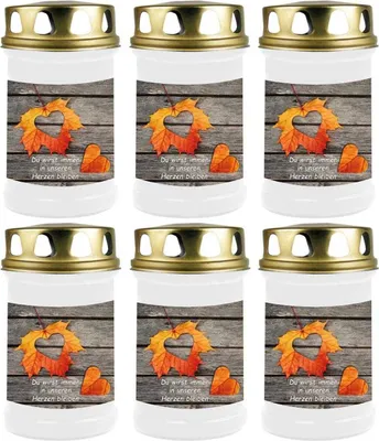 Obrázok produktu pre Hrobová sviečka biela balenie 6 ks, doba horenia: 48 hodín (na sviečku), motív: listnaté srdce