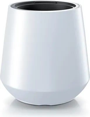 A white planter pot is shown against a white background.