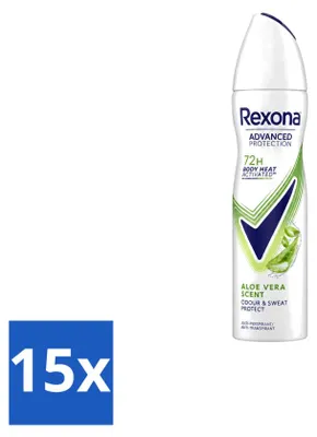 Imagen del producto de 15 aerosoles desodorantes Rexona, aroma a aloe vera, 150 ml, pack ahorro, 15 unidades