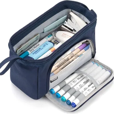 Image de EASTHILL Trousse à crayons grande Pencil case Sac à crayons portable École Bureau Cosmétiques Filles Adultes Bleu marine