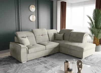 Produktbild von Ecksofa Schlafsofa Sofa FREJA Stoff Brooklyn Beige Ottomane Rechts
