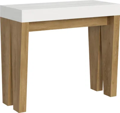 Produktbild von Ausziehbare Konsole 90x40/300 cm Spimbo Mix weiße Eschenplatte - Struktur aus Natureiche