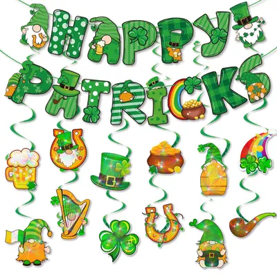 St. Patrick's Day Feierset, Banner, 12 Karten, 12 Spiralen, schwarz