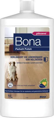 Produktbild von Bona Parkett Polish Glänzend 1 L sorgt für einen schönen Glanz und schützt deinen Holzboden langanhaltend vor Verschleiß
