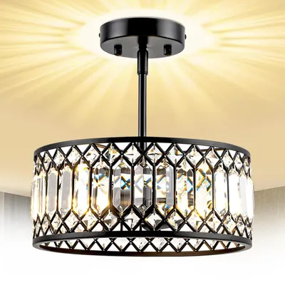 Immagine prodotto di Plafoniera nera moderna, lampada da soffitto in cristallo Ø30cm cucina, sala da pranzo, camera da letto, bagno, ingresso, corridoio, lampadario a 3 luci