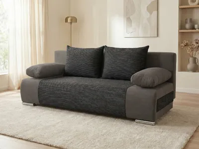 Produktbild von Schlafsofa Naki - Sofa mit Schlaffunktion und Bettkasten, Bettsofa, Couch (Grau + Schwarz (Alova 36 + Berlin 02))