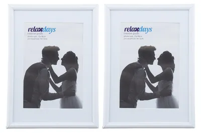 Produktbild von Relaxdays Bilderrahmen 2er Set, 13x18 cm, Passepartout 9x13 cm, Glasscheibe, Fotorahmen zum Stellen & Hinhängen, weiß