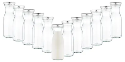 Zdjęcie produktu dla zestaw 12 butelek na mleko 250 ml z odkręcaną pokrywką TO53 srebrny słoik do przechowywania butelek z karafką
