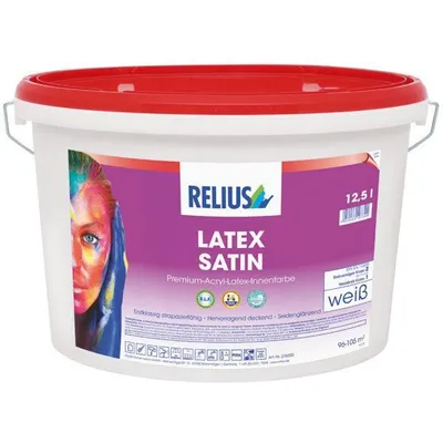 Produktbild von Relius Latex Satin weiß 10 Liter - Seidenglänzende, höchst beanspruchbare Acryl-Latex-Innenfarbe, desinfektionsmittelbeständig