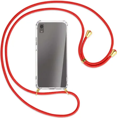 Produktbild von Handykette Backcover-Schutzhülle mit Band (Metall goldfarben) für Sony Xperia XA1 - rot