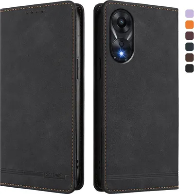 Immagine prodotto di Custodia per Oppo A78 4G, custodia retro in Finto cuoio flip con supporto e slot per carte Nero