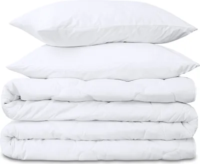 Produktbild von Sommerdecke Bettdecke 200 x 220 cm - Steppdecken Schlafdecke Steppbettdecke warm Duvet weiß aus Microfaser Set: Weiße Bettdecke mit 2 Stück Kissen 80X80