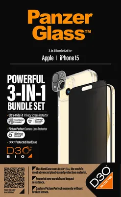 Produktbild von PanzerGlass iPhone 15 3-in-1 Privacy Pack