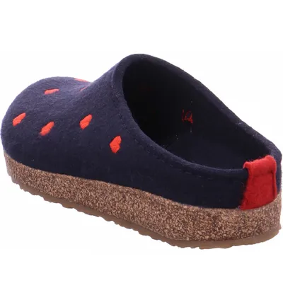 Produktbild von Haflinger Damen Pantoffel Hausschuh Wolle Grizzly Cuoricini 741031, Größe:39 EU, Farbe:Blau