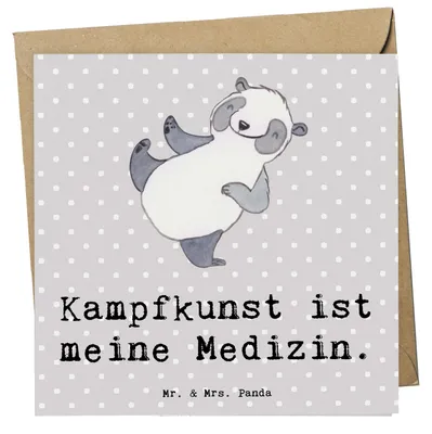 Produktbild von Mr. & Mrs. Panda Grußkarte Panda Kampfkunst - Grau Pastell - Geschenk, Klappkarte, Kampfsportarten, faltkarte, Glückwunschkarte, anlasskarte, Selbstverteidigung