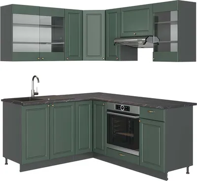 Zdjęcie produktu dla Kogoszczona kuchnia Vicco Fame-Line Green Gold Country/Antracyt 190 x 160 cm, BP Antracyt, Model 42144