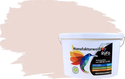 Produktbild von RyFo Colors Bunte Wandfarbe Manufakturweiß Weißrosé 10l  - weitere Weiß Farbtöne und Größen erhältlich, Deckkraft Klasse 1, Nassabrieb Klasse 1