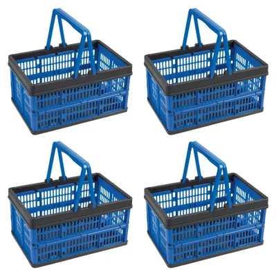 Produktbild von Novaliv Klappbox Blau 4er Set - 16L Faltkorb mit Henkeln - Vielseitiger Einkaufskorb - Praktische Aufbewahrungsbox