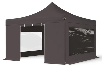 Produktbild von TOOLPORT 4x4m Aluminium Faltpavillon, inkl. 4 Seitenteile, dunkelgrau