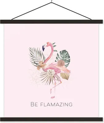 Produktbild von MuchoWow® Textilposter Flamingo - Blumen - Blätter - Pastell 40x40 cm mit schwarzem Rahmen - Fotos