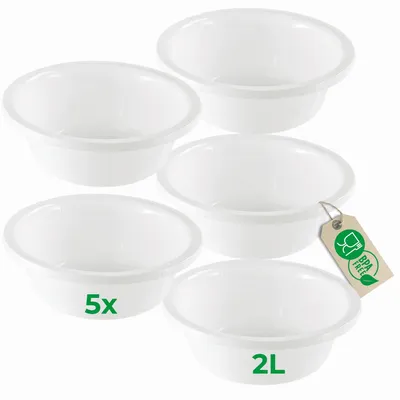 Produktbild von Novaliv 5x Spülschüssel Rund 2L, D24 cm, Weiß, BPA-frei & Spülmaschinenfest – Ideal für Küche und Camping, kleine Rundschüssel, Plastikschüssel klein, Waschschüssel klein, Plastic bowl