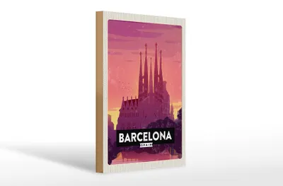 Produktbild von Holzschild Reise 20x30cm Barcelona malerisches Bild Kunst