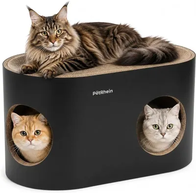 Produktbild von PetRhein Kratzbrett für Katzen aus Kratzpappe,3-in-1 großes Katzenhöhle mit Kratzmatte & Katzenbett – 64 x 35 x 36 cm