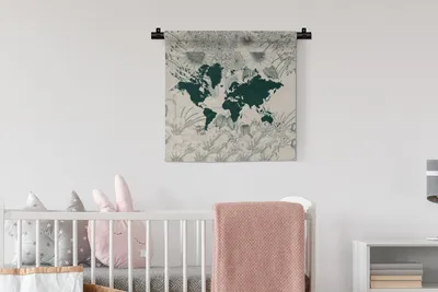 Produktbild von MuchoWow® Wandteppich Wandbehang Weltkarte - Blumen - Pflanzen 60x60 cm Tapisserie Dekoration Wandtuch - Dekorationen - Wand Decke