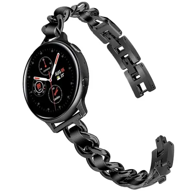 Produktbild von FFO2World 22-mm Leder- & Metallarmband im Denim-Ketten-Design – Für Samsung Galaxy Watch 3 (45 mm), Gear S3, Garmin, Huawei & Amazfit – Schwarz
