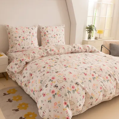 Produktbild von Baumwollbettwäsche 140x200 Blumen Kaninchen