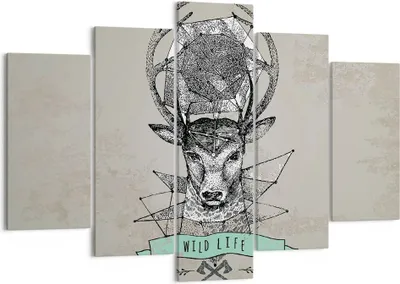 Produktbild von Bild auf Leinwand - Leinwandbild - Hirsch Geweih Wald - 150x100cm - Wand Bild - Wanddeko - Leinwanddruck - Bilder - Kunstdruck - Wanddekoration - Leinwand bilder - Wandkunst - EA150x100-3072