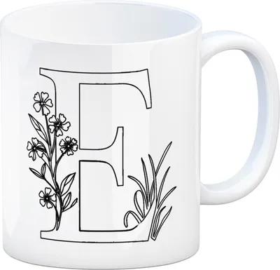 Produktbild von Floral Buchstabe E Kaffeebecher zum Ausmalen für Kunstliebhaber