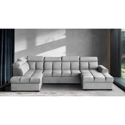 Produktbild von Ecksofa Gomez U-Form links mit Schlaffunktion und 2x Bettkasten, Polsterecke in Veloursstoff Hellgrau