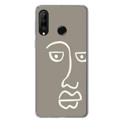 Produktbild von MuchoWow® Handyhülle Schutzhülle Hülle für Huawei P30 Lite Gesicht - Abstrakt - Strichzeichnung Silikon Softcase Handy Hülle - Handyhülle