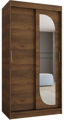 Produktbild von MEBLE KRYSPOL LUCY 100 Schlafzimmerschrank mit zwei Schiebetüren - moderner Aufbewahrungsschrank mit Kleiderstange und Regalen - 100x200x62cm - Nussbaum Warmia, Griff: Silber