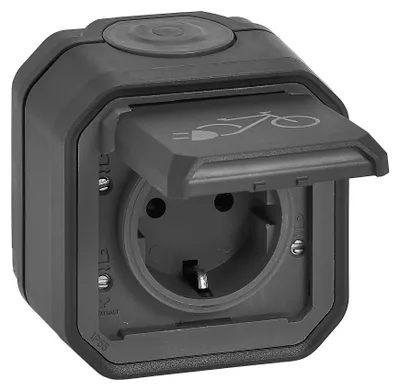 Produktbild von Legrand Plexo NEW Steckdose mit Fahrradsymbol IP55 Aufputz anthrazit