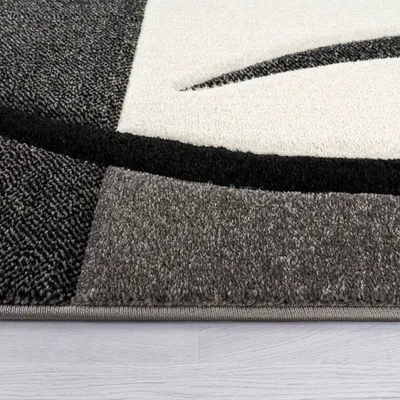 Produktbild von Designer Teppich mit Konturenschnitt Muster Kariert in Schwarz Weiss Grau Grösse 80x300 cm
