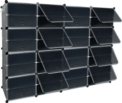 Produktbild von Sessamen-LP stojan na boty DIY organizér skříně na boty, police na boty s dveřmi plastový multifunkční regálový systém na boty černý a průhledný (4 sloupce x 8 vrstev)