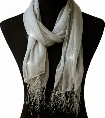 Produktbild von Schal Tuch Halstuch Stola Damenschal 150cm Glitzer gepunktet hellgrau T5045