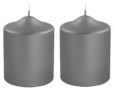Produktbild von Fink Stumpenkerze Metallic Grau (10cm) (2er-Set)