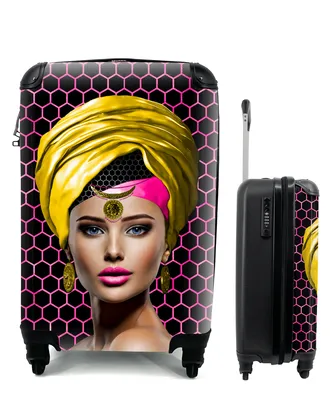 Produktbild von MuchoWow® Koffer Handgepäck Trolley Rollkoffer Kleine Reisekoffer mit 4 Rollen - Frau - Farben - Abstrakt - Cabin Size < 55x40x23 cm & 55x40x20 cm - Fotokoffer - Kabinenkoffer - Boardgepäck - Reise-Box - Reisekoffer - Reisegepäck - Koffer mit Bild - Trolley für Kinder