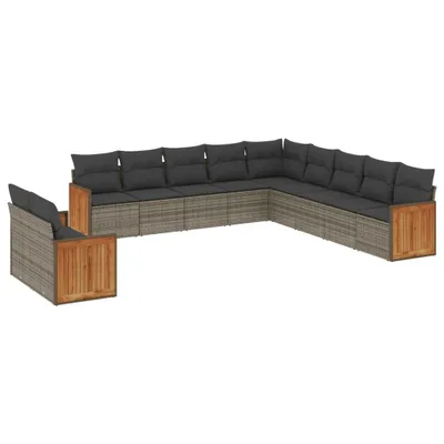 Produktbild von 11-tlg. Garten-Sofagarnitur, modular, aus Poly Rattan Grau, mit Stauraum & wasserabweisendem Beutel, UV-beständig, inkl. 23 Kissen