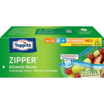Image de TOPPITS 4008871210272 TOPPITS Sacs à usage général avec fermeture éclair, 28 x 1 litre, transparent